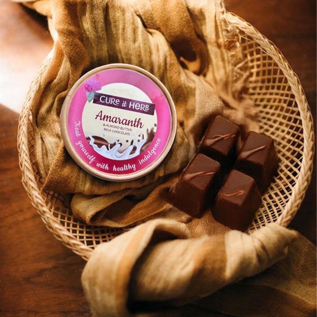 Amaranth & Almond Butter Milk Chocolate Cardboard box - Cure It Herb