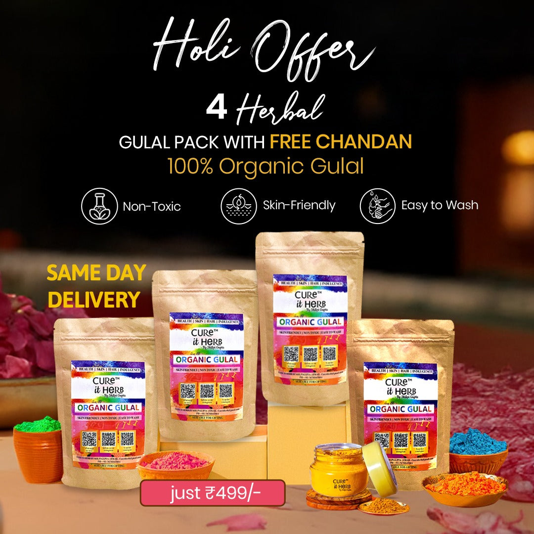 100% Organic Herbal Holi Colors (Gulaal) | Pack of 2 & 4 | Skin-friendly | + FREE Chandan - Cure It Herb